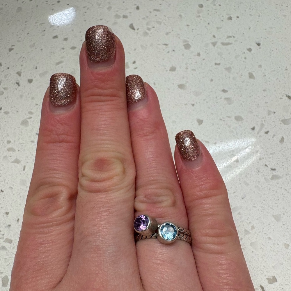 Charming Set of 2 Sterling Silver Ring with Purple and Blue Stones